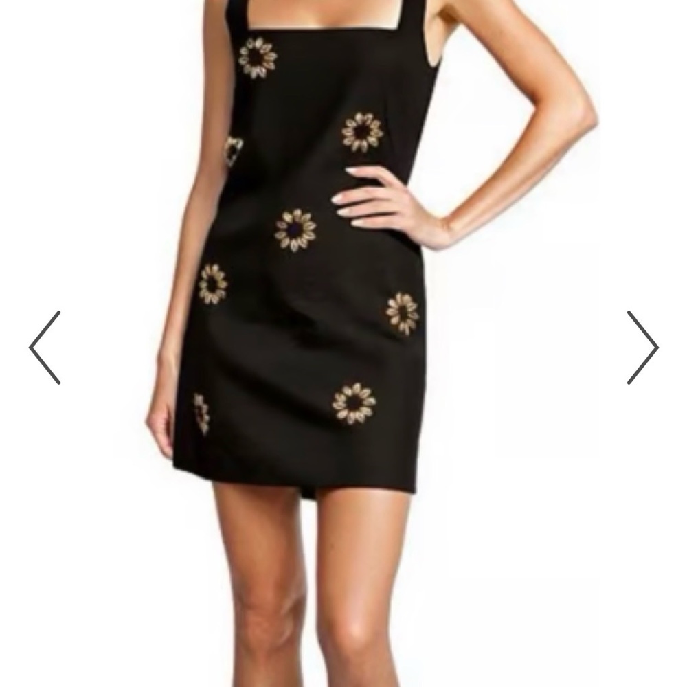 ANTONIO MELANI Black Mini Dress with Gold Floral Motifs